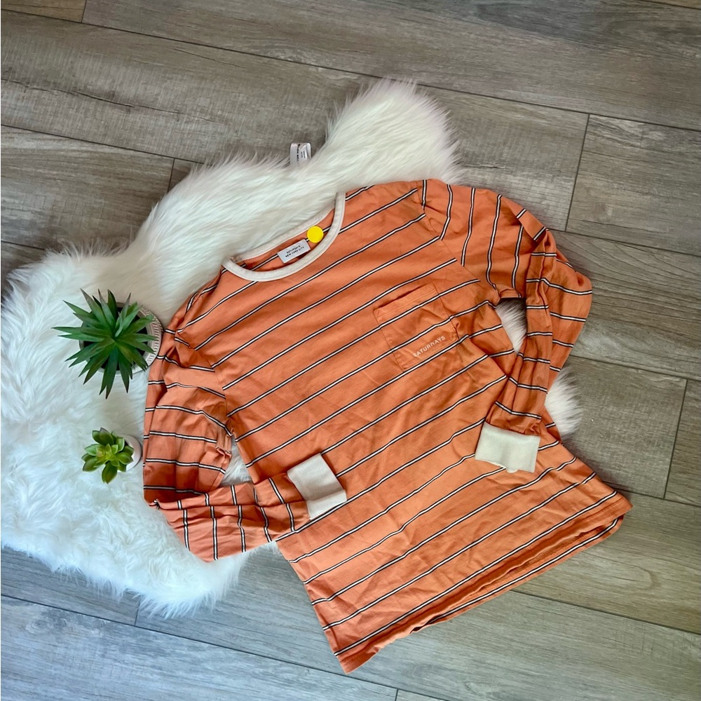 SATURDAYS NYC | Orange and White Striped Long Sleeve T-Shirt (M)